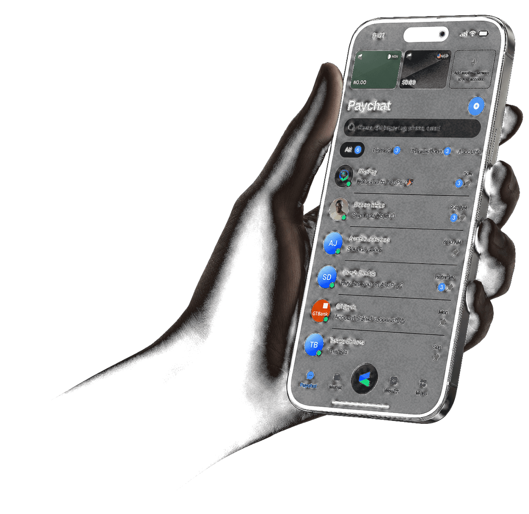 Hand holding phone with Akupay app